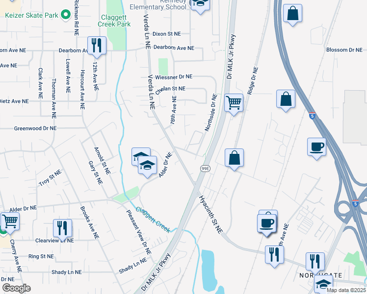 map of restaurants, bars, coffee shops, grocery stores, and more near 4403 Panther Court Northeast in Keizer