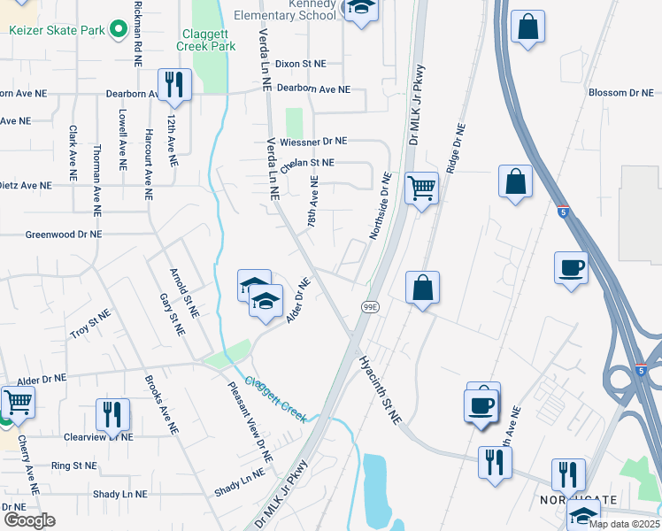 map of restaurants, bars, coffee shops, grocery stores, and more near 4403 Panther Court Northeast in Keizer