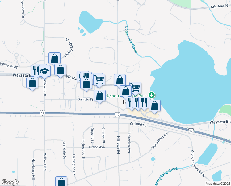 map of restaurants, bars, coffee shops, grocery stores, and more near 540 Virginia Avenue in Long Lake