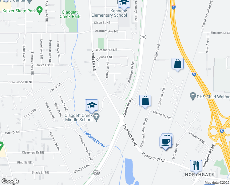 map of restaurants, bars, coffee shops, grocery stores, and more near 4287 Tiffany Place Northeast in Keizer