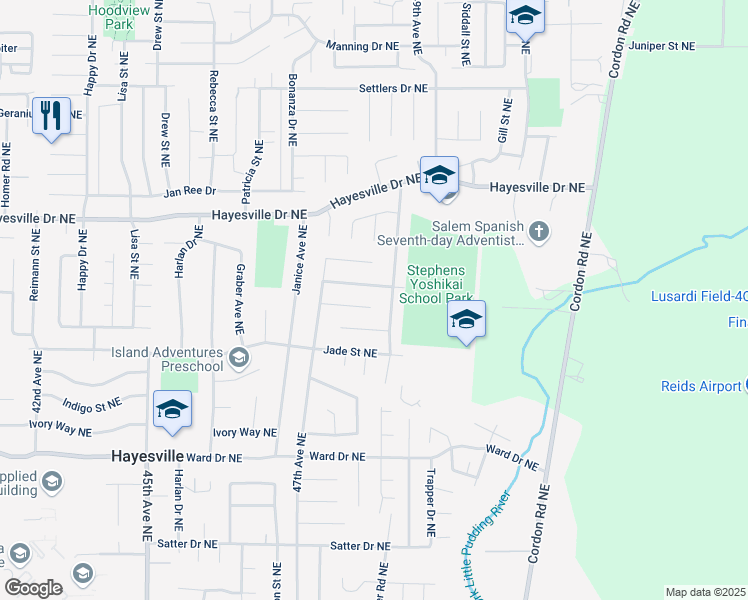 map of restaurants, bars, coffee shops, grocery stores, and more near 4800 Wb Post Drive Northeast in Salem