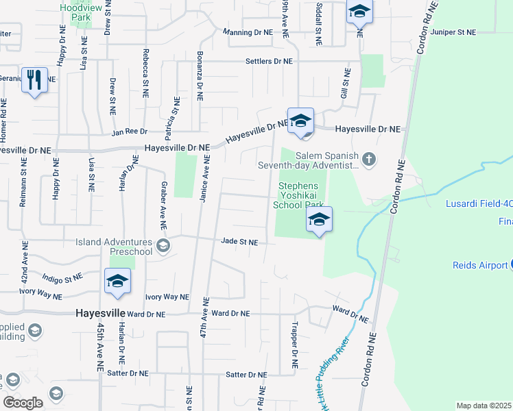 map of restaurants, bars, coffee shops, grocery stores, and more near 4800 Wb Post Drive Northeast in Salem