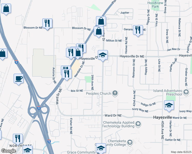 map of restaurants, bars, coffee shops, grocery stores, and more near in Hayesville
