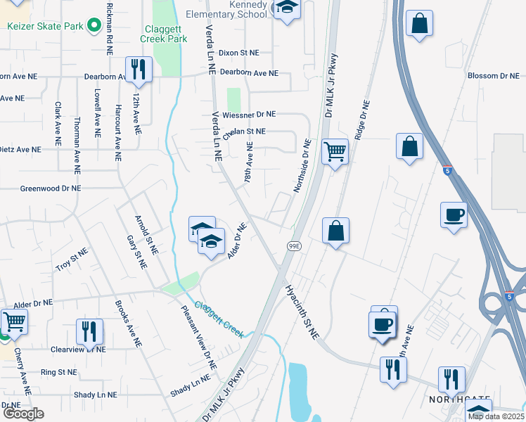 map of restaurants, bars, coffee shops, grocery stores, and more near 4403 Panther Court Northeast in Keizer
