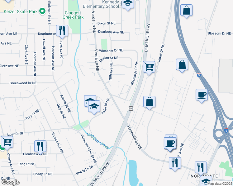 map of restaurants, bars, coffee shops, grocery stores, and more near 4403 Panther Court Northeast in Keizer