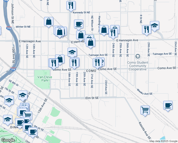 map of restaurants, bars, coffee shops, grocery stores, and more near in Minneapolis