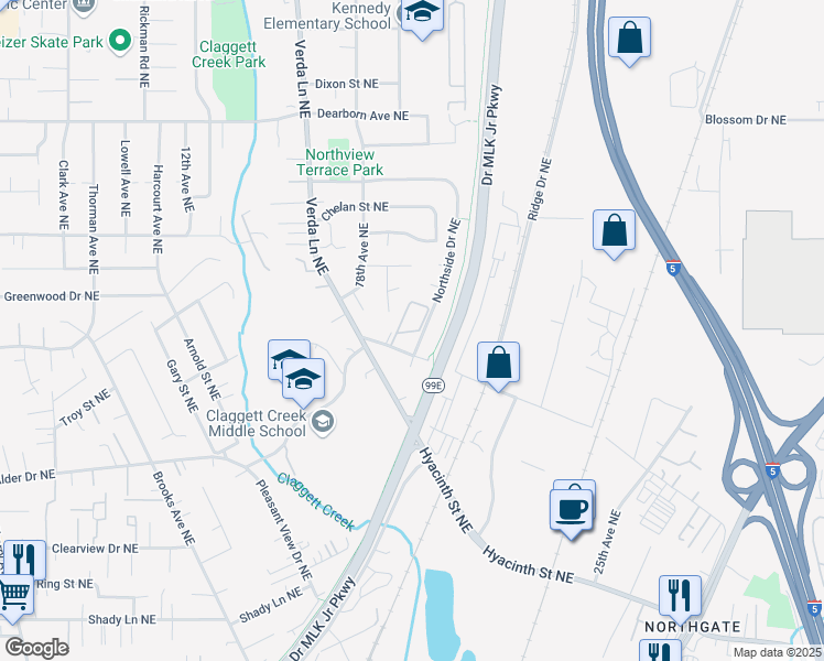 map of restaurants, bars, coffee shops, grocery stores, and more near 1841 Claxter Road Northeast in Keizer