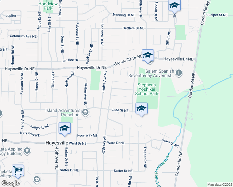 map of restaurants, bars, coffee shops, grocery stores, and more near 4725 Diamond Court Northeast in Salem