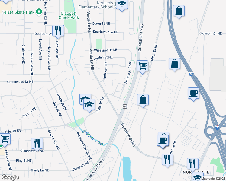 map of restaurants, bars, coffee shops, grocery stores, and more near 4403 Panther Court Northeast in Keizer