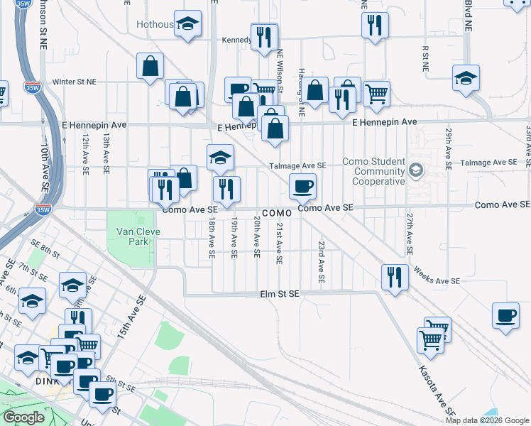 map of restaurants, bars, coffee shops, grocery stores, and more near in Minneapolis