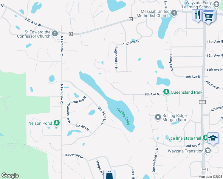 map of restaurants, bars, coffee shops, grocery stores, and more near 18535 8th Avenue North in Plymouth