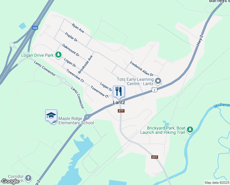 map of restaurants, bars, coffee shops, grocery stores, and more near 6 Logan Drive in Lantz