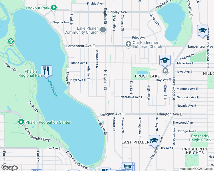 map of restaurants, bars, coffee shops, grocery stores, and more near 1541 McAfee Street in Saint Paul