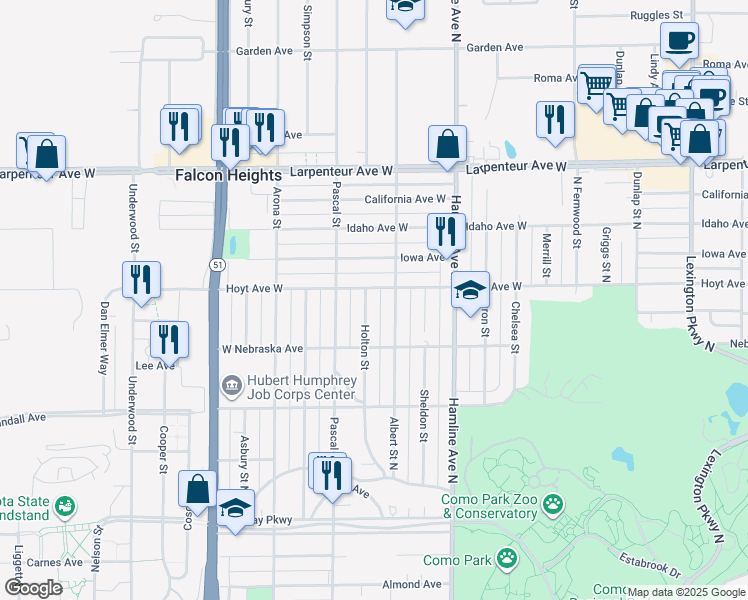 map of restaurants, bars, coffee shops, grocery stores, and more near 1556 Holton Street in Saint Paul