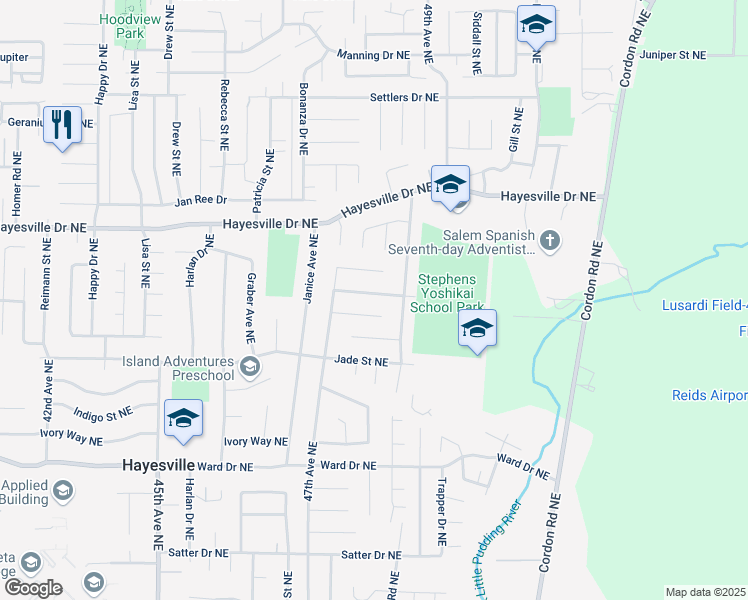 map of restaurants, bars, coffee shops, grocery stores, and more near 4800 Wb Post Drive Northeast in Salem