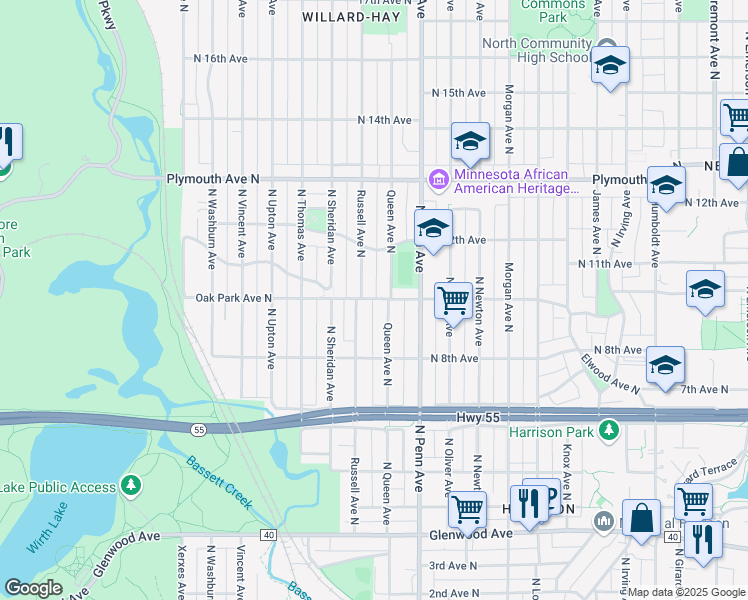 map of restaurants, bars, coffee shops, grocery stores, and more near 1000 Russell Ave N in Minneapolis