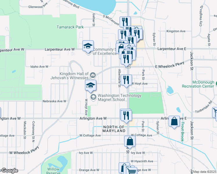 map of restaurants, bars, coffee shops, grocery stores, and more near 208 West Hoyt Avenue in Saint Paul