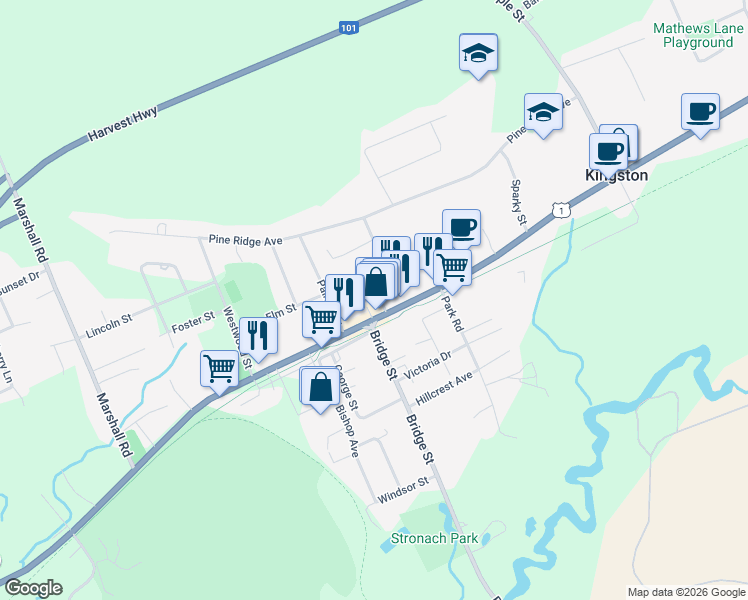 map of restaurants, bars, coffee shops, grocery stores, and more near 1471 Magee Drive in Kingston