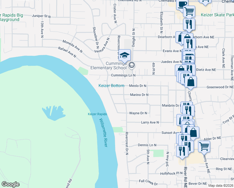 map of restaurants, bars, coffee shops, grocery stores, and more near 759 Marino Drive North in Keizer
