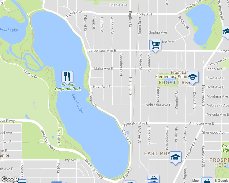 map of restaurants, bars, coffee shops, grocery stores, and more near 1546 Atlantic Street in Saint Paul