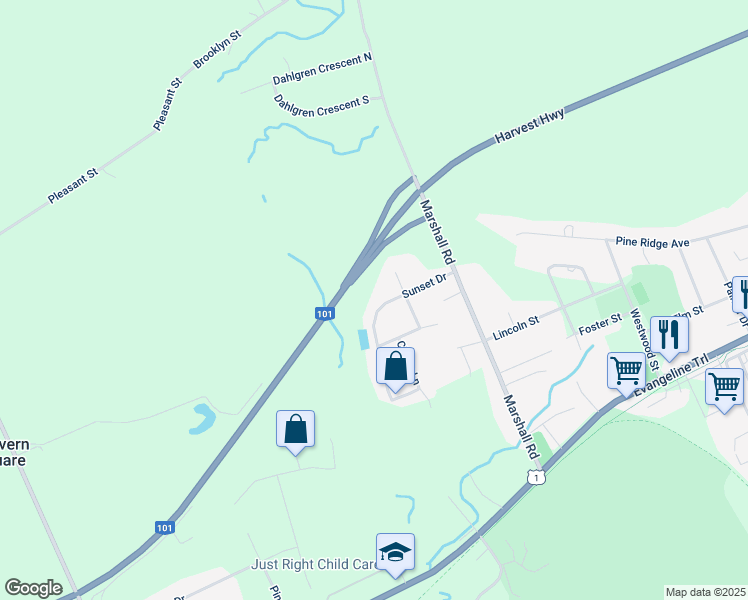 map of restaurants, bars, coffee shops, grocery stores, and more near 58 Sunset Drive in Kingston