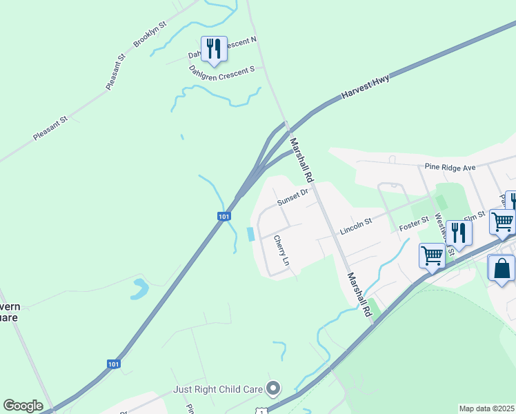 map of restaurants, bars, coffee shops, grocery stores, and more near 58 Sunset Drive in Kingston