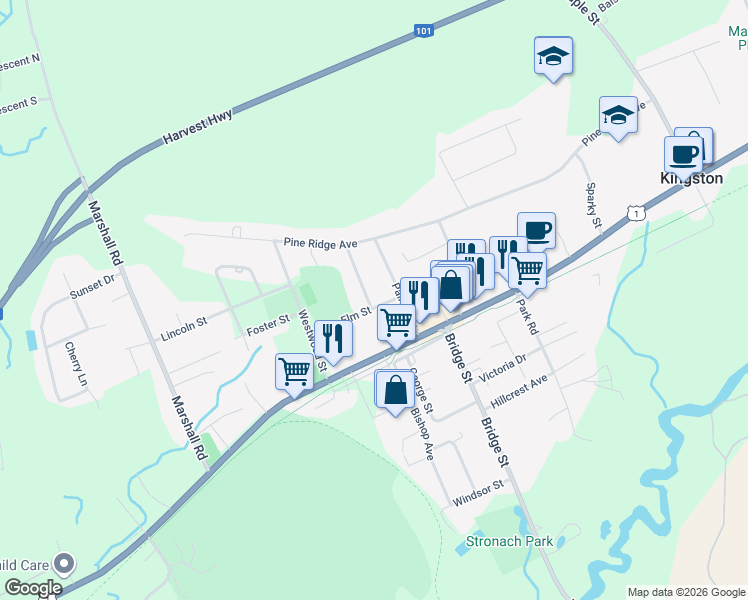 map of restaurants, bars, coffee shops, grocery stores, and more near 1472 Elizabeth Avenue in Kingston