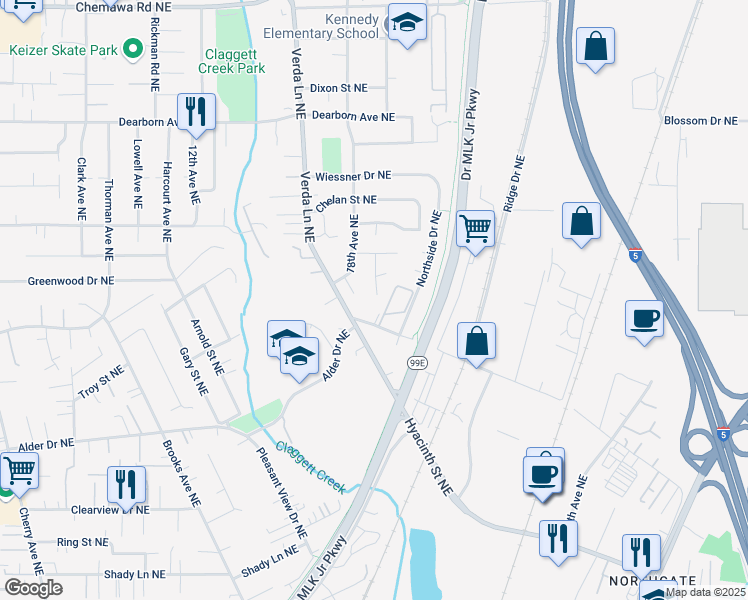 map of restaurants, bars, coffee shops, grocery stores, and more near 4403 Panther Court Northeast in Keizer