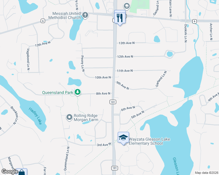 map of restaurants, bars, coffee shops, grocery stores, and more near 825 County Road 101 in Plymouth