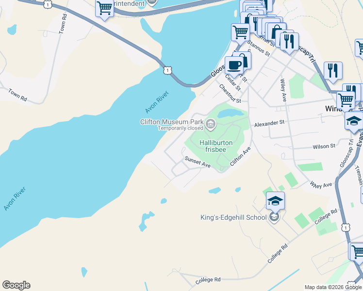 map of restaurants, bars, coffee shops, grocery stores, and more near 6 Chandler Lane in Windsor
