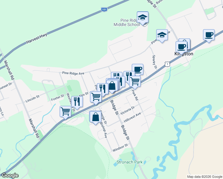 map of restaurants, bars, coffee shops, grocery stores, and more near 1471 Magee Drive in Kingston