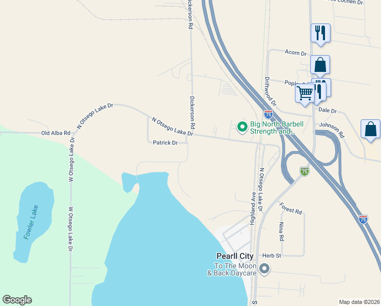 map of restaurants, bars, coffee shops, grocery stores, and more near 3039-3247 Greentree Drive in Gaylord