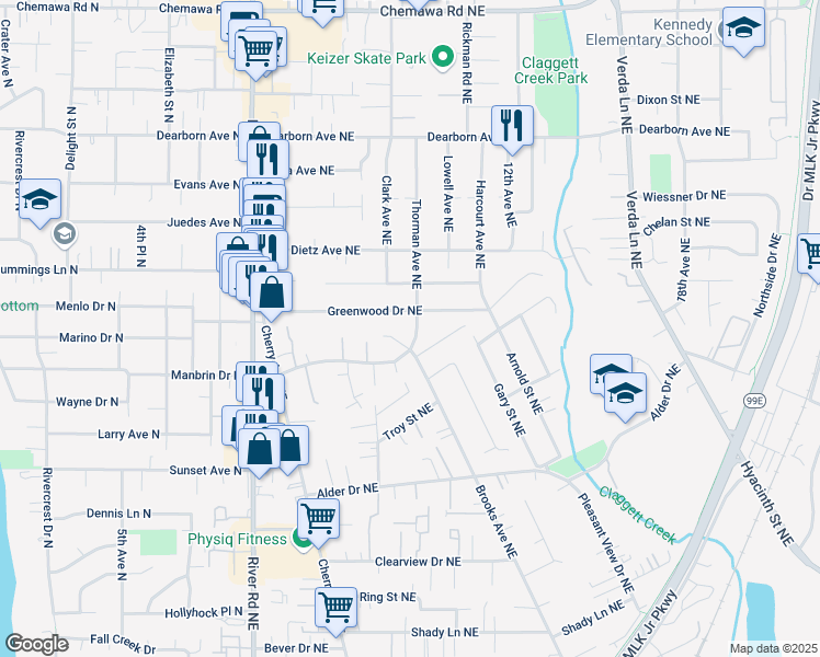 map of restaurants, bars, coffee shops, grocery stores, and more near 4352 Adam Court Northeast in Keizer