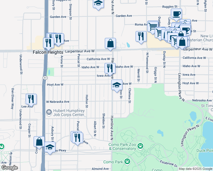 map of restaurants, bars, coffee shops, grocery stores, and more near 1558 Sheldon Street in Saint Paul