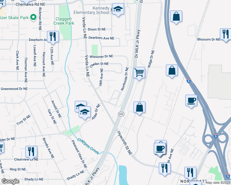 map of restaurants, bars, coffee shops, grocery stores, and more near 1841 Claxter Road Northeast in Keizer