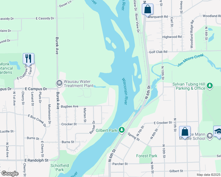 map of restaurants, bars, coffee shops, grocery stores, and more near 1739 Tierney Road in Wausau