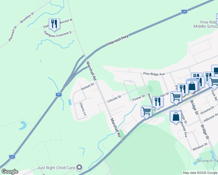 map of restaurants, bars, coffee shops, grocery stores, and more near 1476 Marshall Road in Kingston