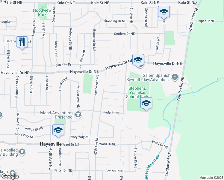 map of restaurants, bars, coffee shops, grocery stores, and more near 4800 Wb Post Drive Northeast in Salem