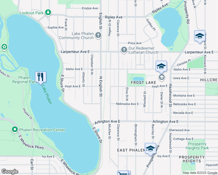 map of restaurants, bars, coffee shops, grocery stores, and more near 1541 McAfee Street in Saint Paul