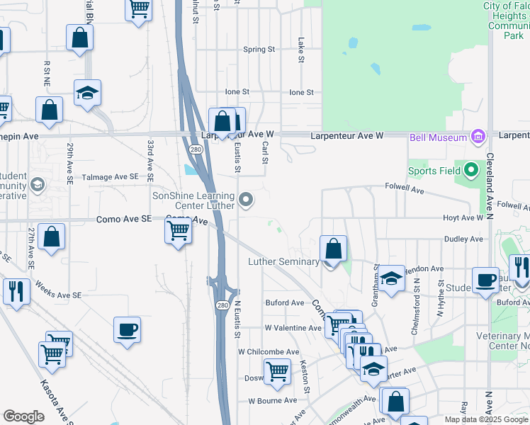 map of restaurants, bars, coffee shops, grocery stores, and more near 1570 Eustis Street in Lauderdale