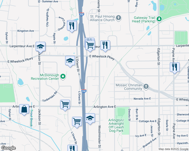 map of restaurants, bars, coffee shops, grocery stores, and more near 313 Hoyt Avenue East in Saint Paul