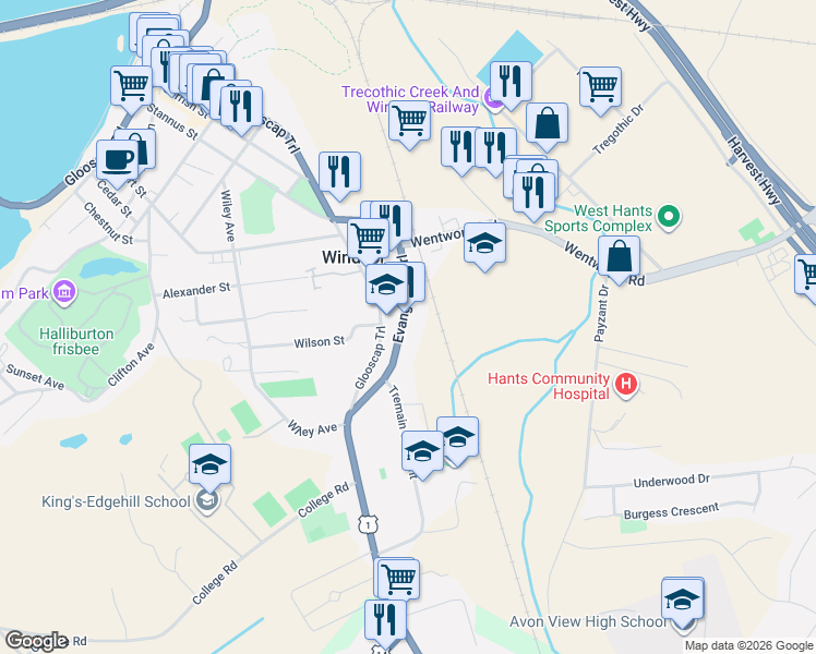 map of restaurants, bars, coffee shops, grocery stores, and more near 793 O'Brien Street in Windsor