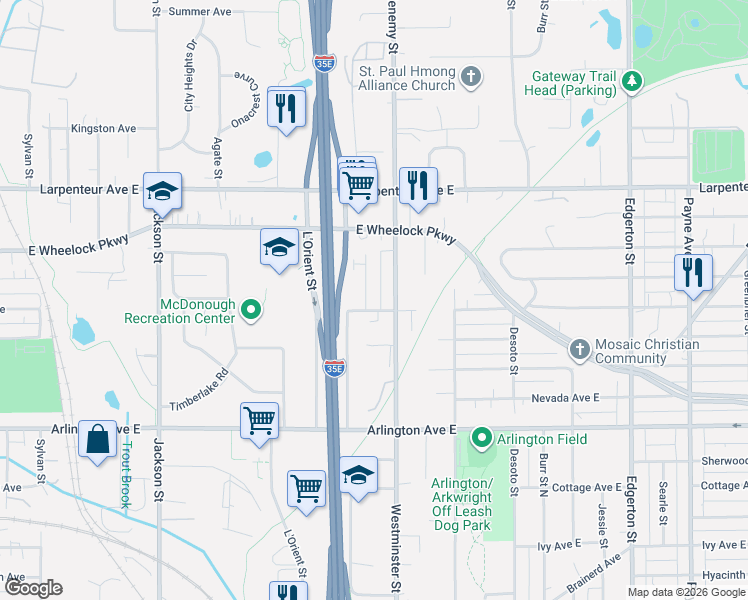 map of restaurants, bars, coffee shops, grocery stores, and more near 1566 Sloan Street in Saint Paul