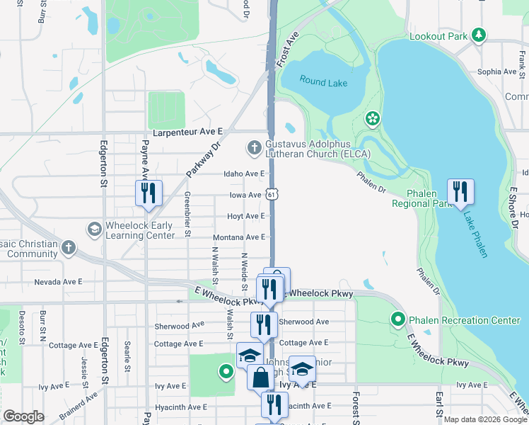 map of restaurants, bars, coffee shops, grocery stores, and more near in Saint Paul