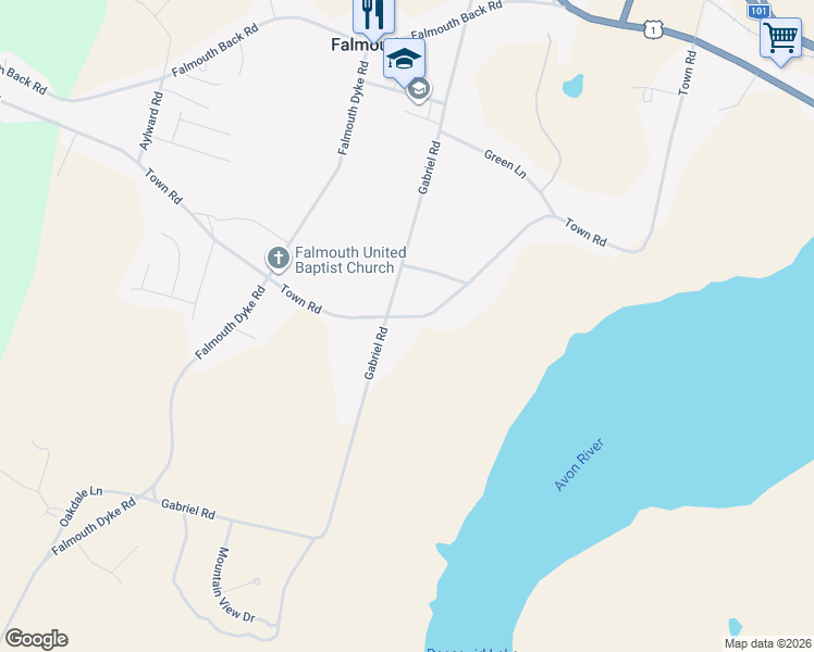 map of restaurants, bars, coffee shops, grocery stores, and more near 301 Town Road in Falmouth