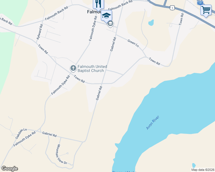 map of restaurants, bars, coffee shops, grocery stores, and more near 301 Town Road in Falmouth