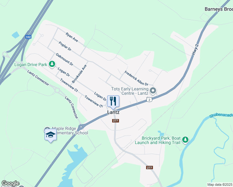 map of restaurants, bars, coffee shops, grocery stores, and more near 6 Logan Drive in Lantz