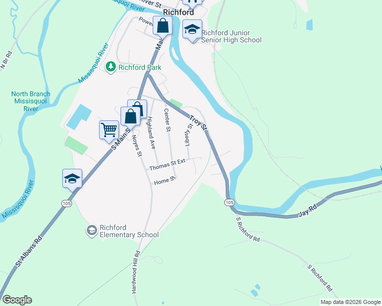 map of restaurants, bars, coffee shops, grocery stores, and more near 92 Thomas Street Extension in Richford