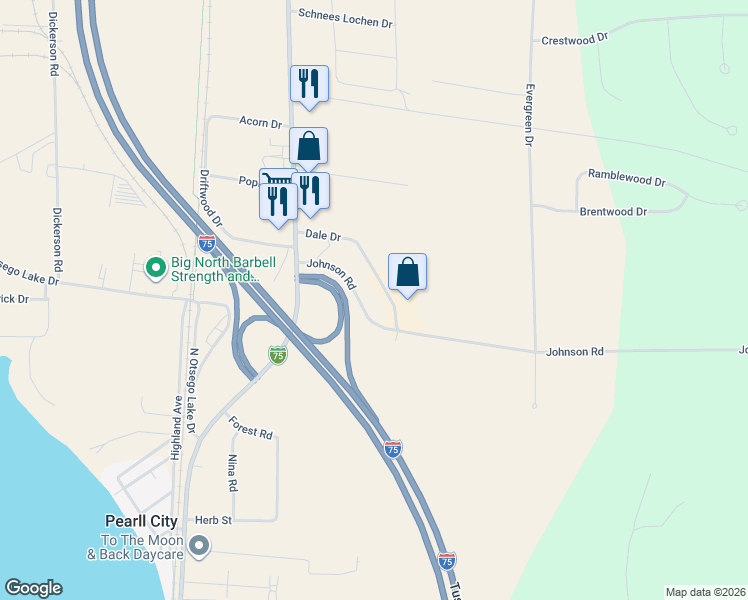 map of restaurants, bars, coffee shops, grocery stores, and more near 145 Dale Drive in Gaylord