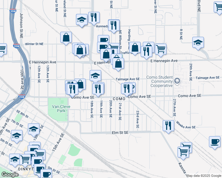 map of restaurants, bars, coffee shops, grocery stores, and more near in Minneapolis